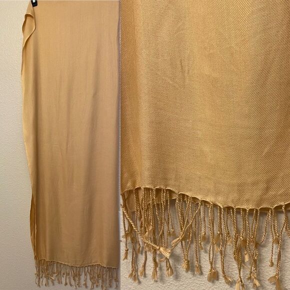 Tan beige large oversized fringe Pashmina Scarf Wrap Shawl 24x96 - Picture 1 of 10